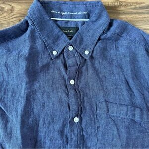 Porter & Ash Button Up Shirt Short Sleeve 100% Linen Blue Coastal Men’s Large